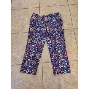 Land's End Mid Rise Straight Leg Pants Boho Mandala Bright Colorful Size 10